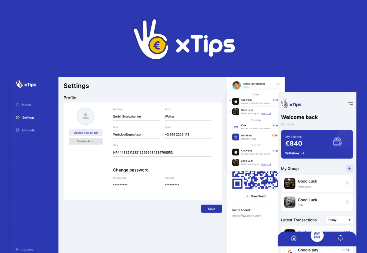 xTips service for receiving cashless tips